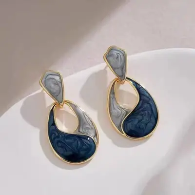 Blue Water Drop Earrings for Women French Hepburn Style