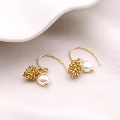 Natural Pearl Baroque Earrings Gold Plated
