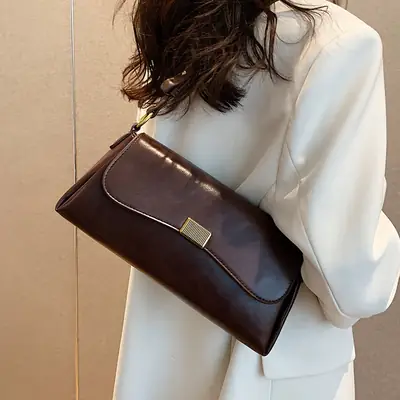 Women's Brown Crossbody Bag with Gold Plated Clasp