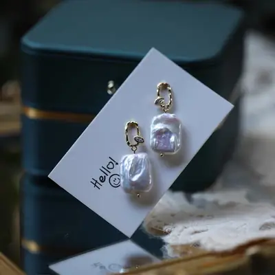 White Square Pearl Earrings Cold Wind Elegant Dangle