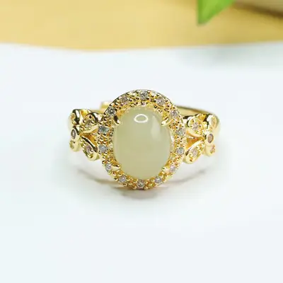 Aiyu Natural Hetian Jade Ring Clear Water Jade