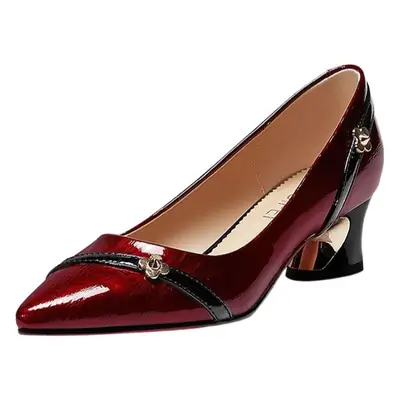 Women's Red Pointed Heel Shoes with Chunky Heel