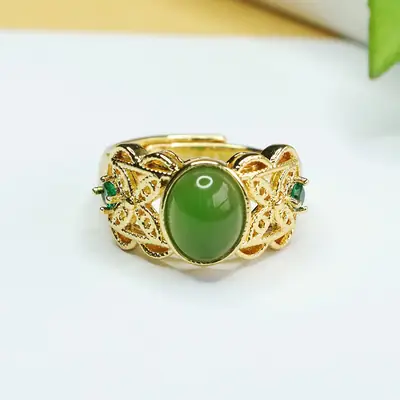 Ethnic Green Jade Jasper Ring Spinach Green