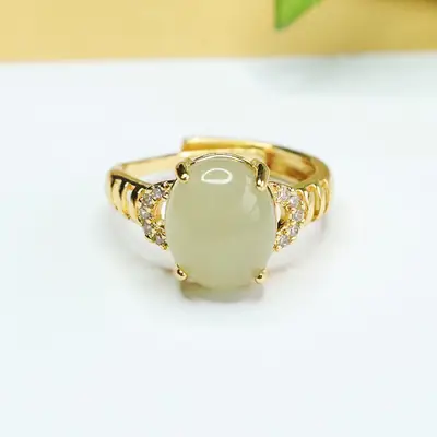 Aiyu Jade Ring Gold Plated Natural Hetian