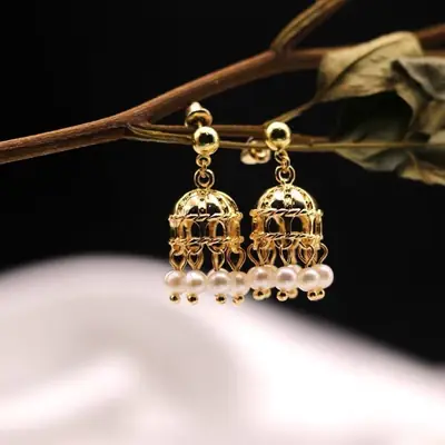 Tempered Earrings Bird's Nest Pearl Gold
