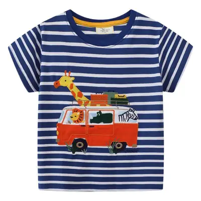 2026 Boys T-Shirt Cartoon Bus Pure Cotton European American
