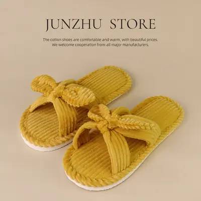 Cross-Border Temu Shein Cotton Slippers Ins Bowknot Home Plush Slippers Indoor Furry Wholesale Cotton Slippers