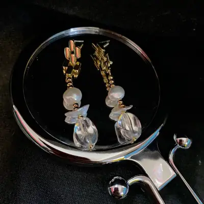 Natural Pearl & Crystal Baroque Earrings Silver Pin