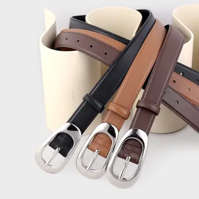 Women's Brown Leather Belt with Silver Buckle