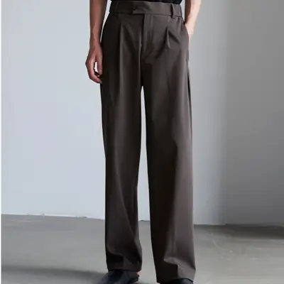 Men's Brown Loose Straight Leg Pants Winter Warm