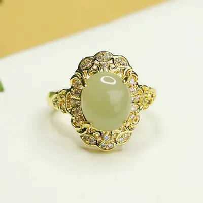 Aiyu Natural Hetian Jade Ring Clear Water Jade