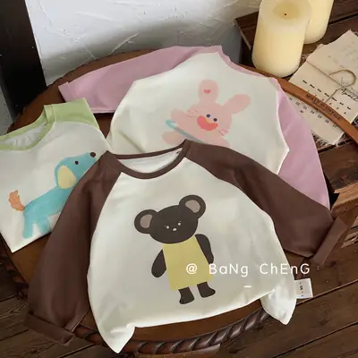 Children's Cartoon T-Shirt Set Brown Green Pink