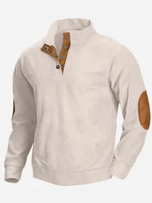 Men's Grey Pit Corduroy Sweatshirt with Button Collar