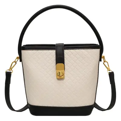 Women's Quilted Shoulder Bag Black White Gold Clasp