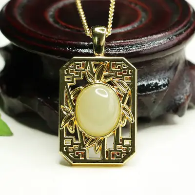 Aiyu Natural Hetian Jade Plain Pendant Clear Water Jade Necklace