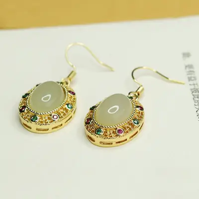 Jade Clear Water Earrings for Women Gold Plated