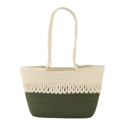 Women Textured Straw Beach Tote Bag White Black