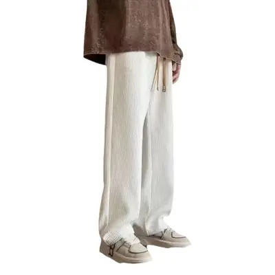 Men's Loose Straight Corduroy Pants White Plus Size
