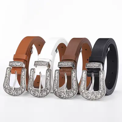 Women's Korean Style Silver Buckle Belt Brown