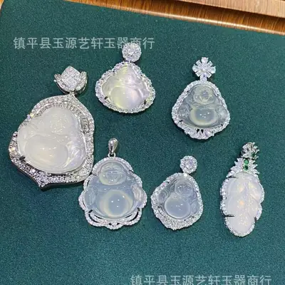Natural Chalcedony Leaf Necklace with Agate Pendant