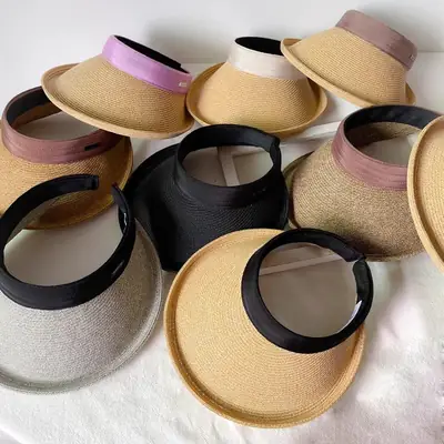 Women Straw Sun Hat with White Strap, 4 Colors