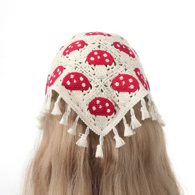 Mushroom Knitted Hair Band with Tassels
