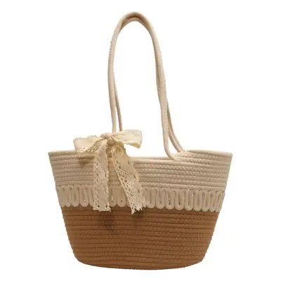 Woven Beach Bag with Lace Handle, 2024 Fashionable Tote