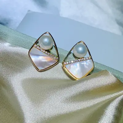 S925 Pearl Geometric Earrings Light Luxury Niche Design