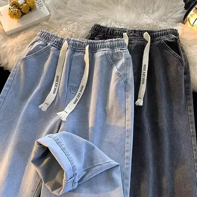Men Denim Harajuku Trouser Blue Casual Youthful Wear