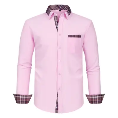Plus Size Men's Light Blue Patchwork Collar Shirt