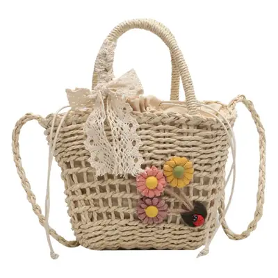 Women Straw Beach Bag with Bow Handle