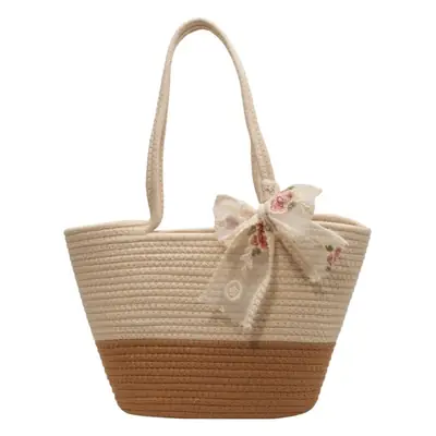 Women's Straw Bow Tote Bag Beige Brown