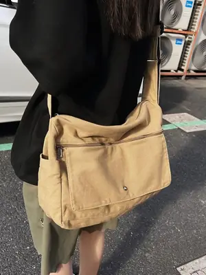Olive Green Washed Canvas Shoulder Bag Women 2024