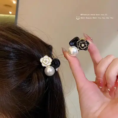 Black Princess Hair Clips with Pearl Crown Top for Women