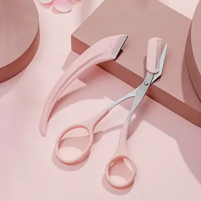 Pink Eyebrow Trimmer Knife with Comb for Women