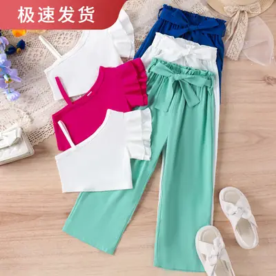 Baoxian Kids White Pink Summer Pants Set