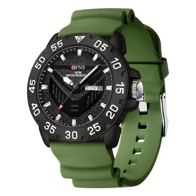 Men's Red Rubber Watch with Rotating Scale & Dual Calendar