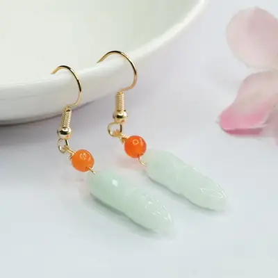 Jade Earrings for Women Green Orange Drop Design