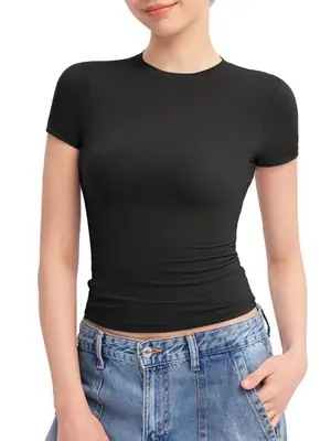 Women's 2024 Black Short Sleeve T-Shirt with Lavender Skirt