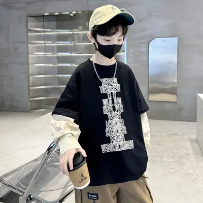 Kids Black Letter T-Shirt with Cap & Mask