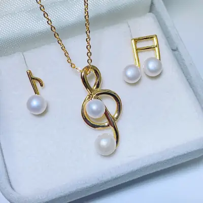 S925 Pearl Asymmetric Earrings Necklace Set