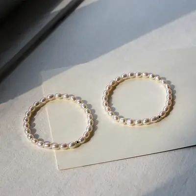 Natural Pearl Millet Bracelet 14K Gold Elastic