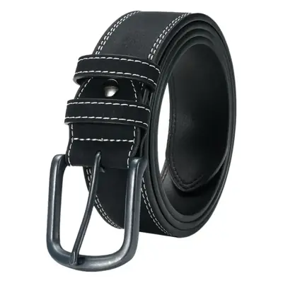 Men's Vintage Black Cowhide Belt with Pin Buckle