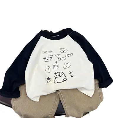 2026 Spring T-Shirt for Boys with Cute Dog Print