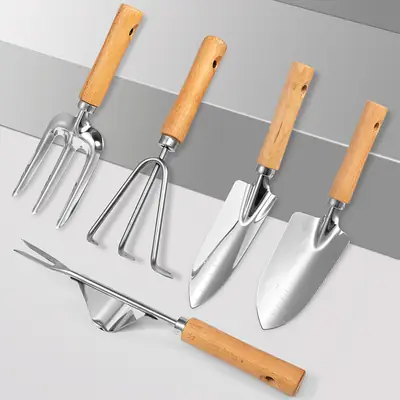 Amazon's Hottest Wooden Handle Stainless Steel Garden Tool Set Gardening Flower Watering Can Garden Gardening Artifact