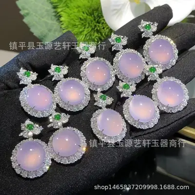 Violet Chalcedony Pendant with Crystal Set for Women
