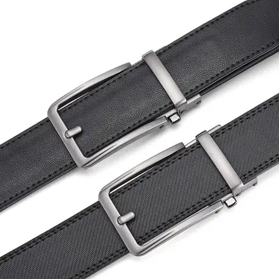 Men's Black Genuine Cowhide Belt Automatic Buckle 3.5"