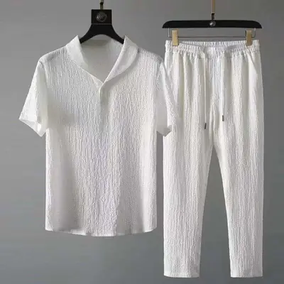 Men's Black Thin Sports Suit Short Sleeve Casual 2024