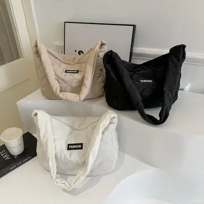 White Quilted Women's Shoulder Bag 2024 Winter