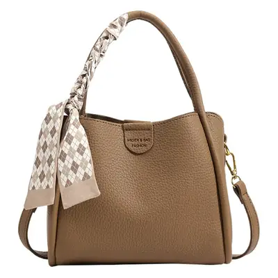 Women's Beige Soft Leather Bucket Bag with Crossbody Strap